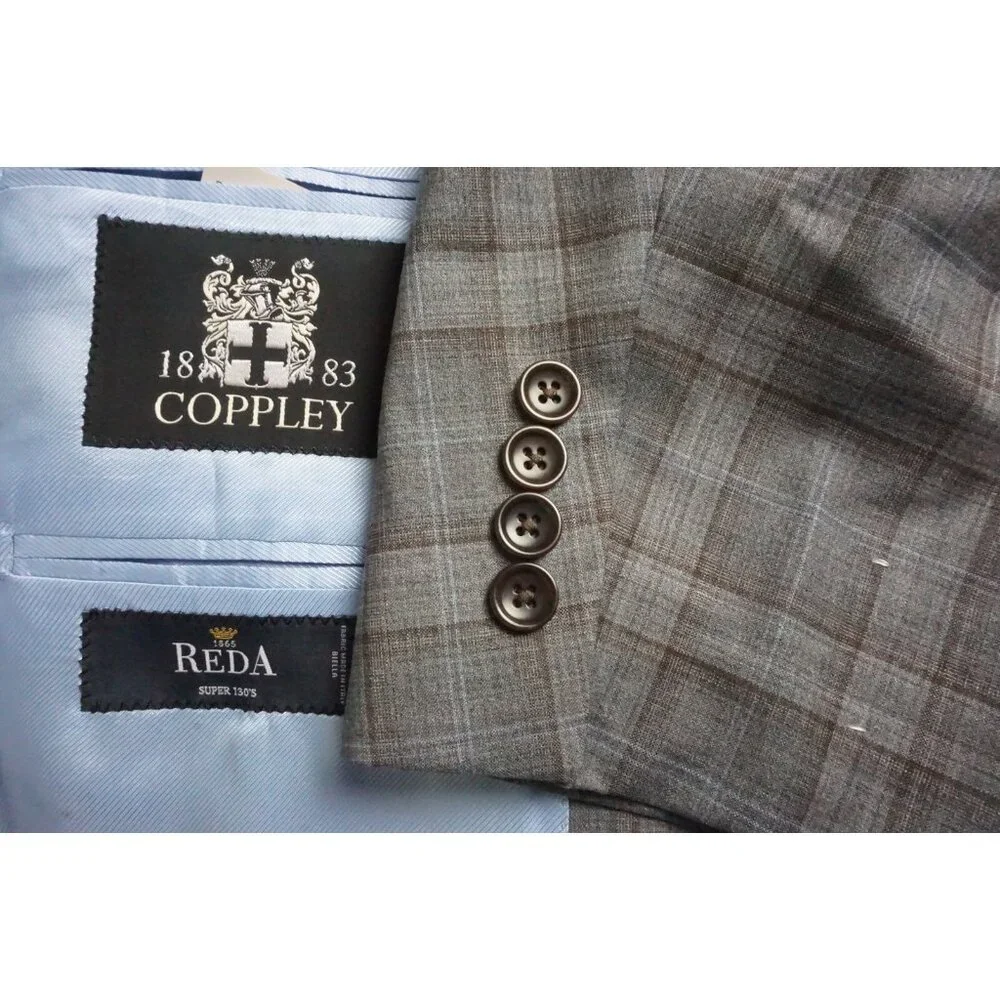 Coppley Rich Reda S130Wool Gray Blue Plaid Sport Coat Jacket 51R BRAND NEW BIG
